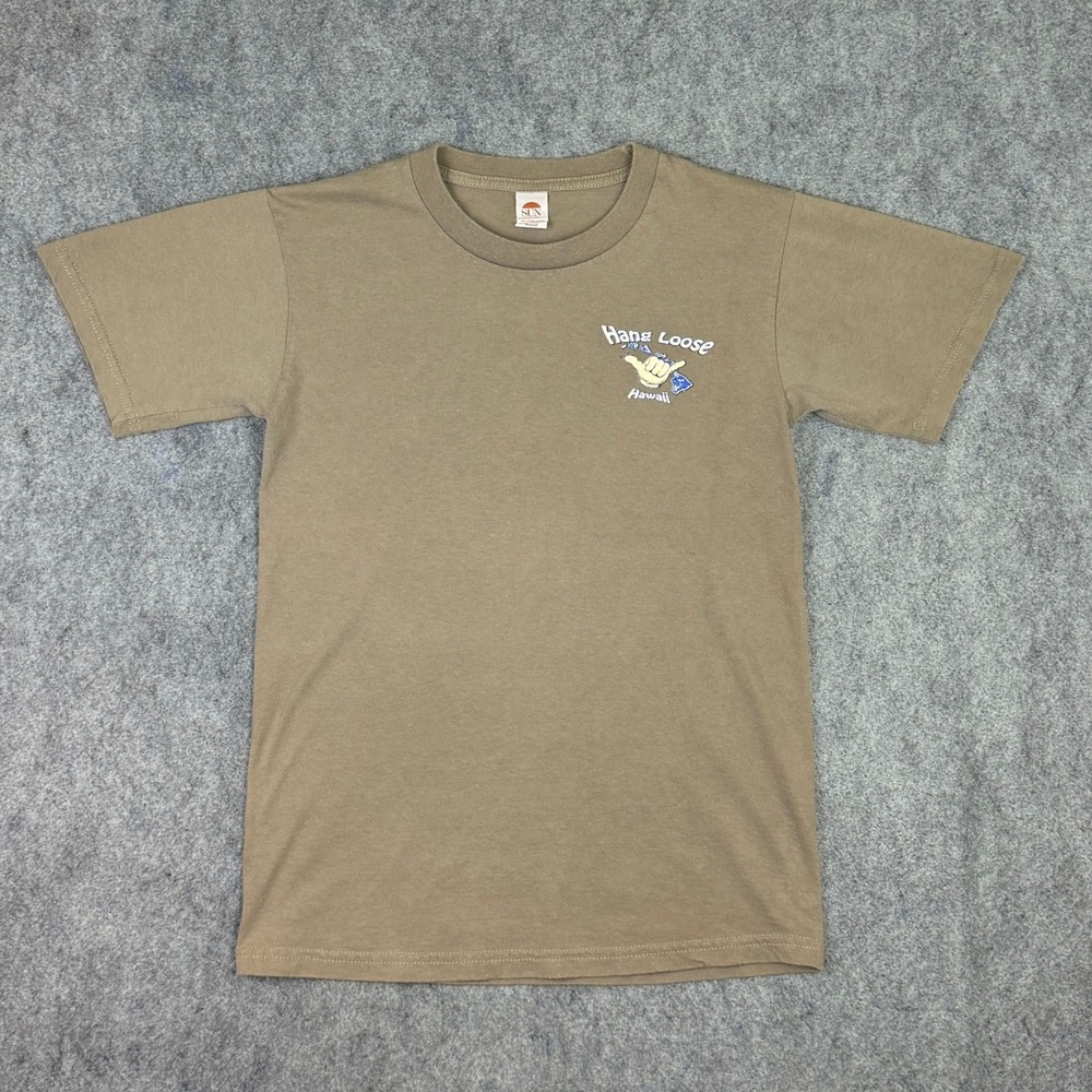 Sun International Hang Loose Hawaii T-Shirt Mens Small Tan Shaka Surf Graphic